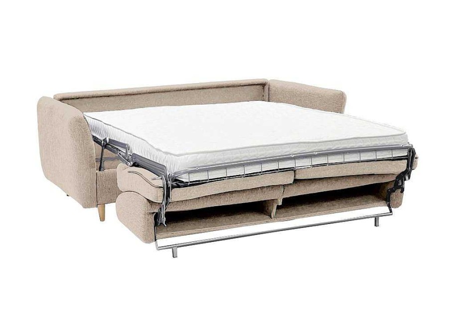 Vente-unique Speciale Modellen Zitbanken & Fauteuils | Express-Driezitsslaapbank Van Beige Stof - Bed Met Brede Latten 140 Cm - Matras 14 Cm Arcadia