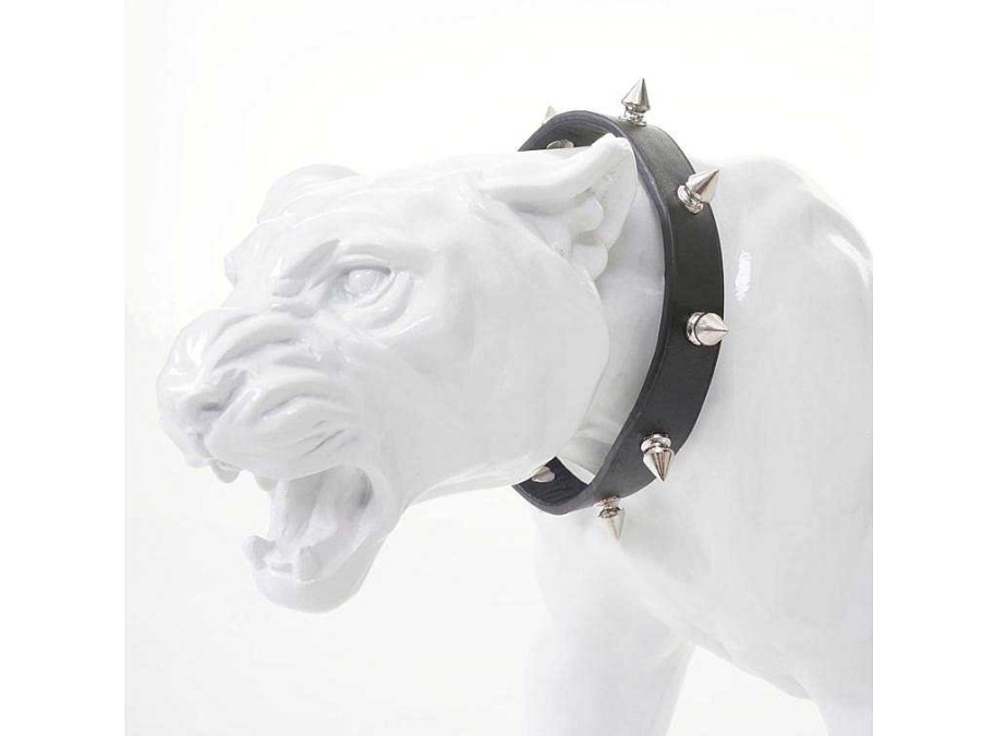 Vente-unique Standbeeld | Decoratief Beeldje Panter Met Halsband, Wit Hoogglans Met Kraag