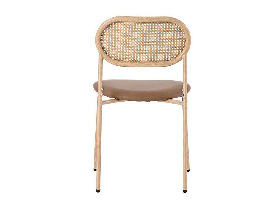 ModernLuxe Stoel | Set Van 4 Stoelen Van Kunstleer En Rotan - Metalen Poten - Bruin