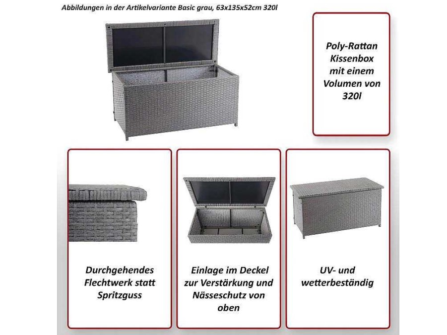 Vente-unique Tuinopslag | Kussenbox Van Polyrattan Mcw-D88 Iii, Premium Zwart, 51X115X59Cm 250L