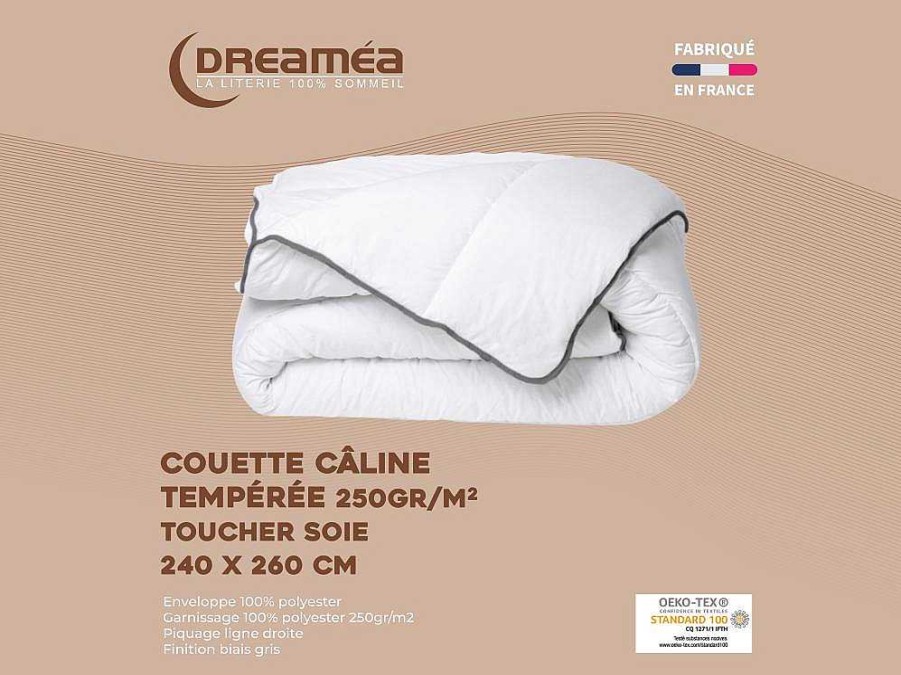 DREAMEA Dekbed | Knuffel Dekbed Silk Touch 240 X 260 Cm - 250 G/M - Wit Met Grijze Bies - Biesya