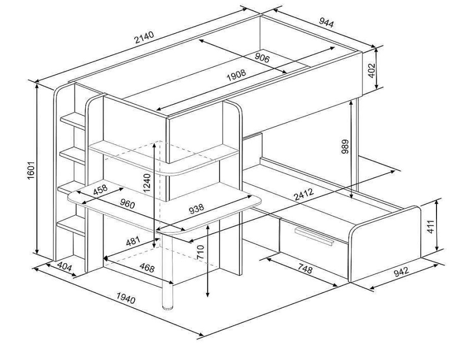 Vente-unique Kinderbed Stapelbed | Hoekstapelbed 2 X 90 X 190 Cm - Met Bureau - Grijs, Wit En Zwart - Samuel