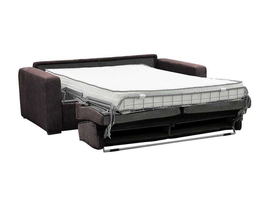 Vente-unique Slaapbank Met Matras | Express-Driezitsslaapbank Van Bruin Ribfluweel - Bed 140 Cm - Matras 18 Cm - Mondovi