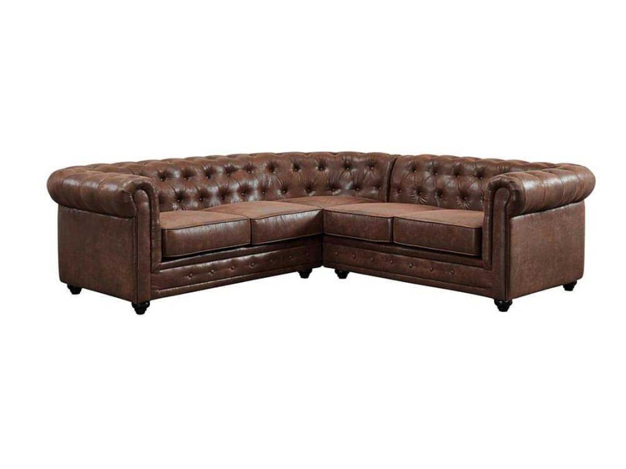 Vente-unique Hoekbank | Hoekbank Chesterfield Van Microvezel Met Verouderde Look