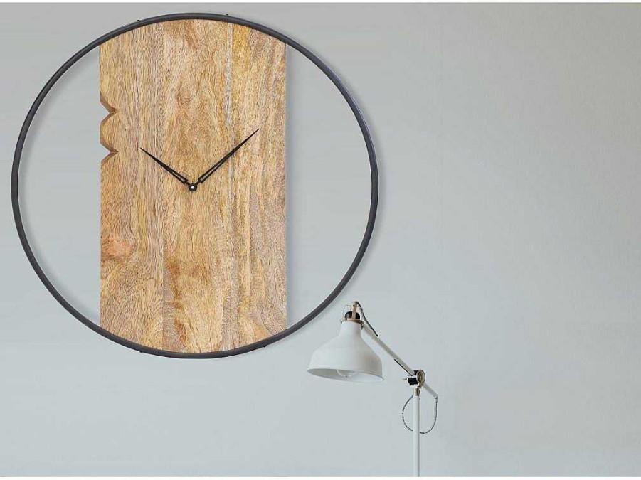 OZAIA Wandklok | Wandklok In Twee Materialen - D61 Cm - Hout En Metaal - Licht Hout En Zwart - Galou