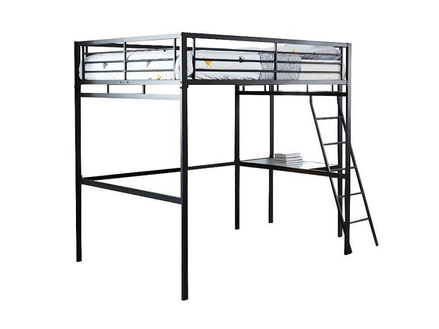 Vente-unique Kinderbed Hoogslaper | Hoogslaper Casual Ii - Bed 140 X 190 Cm - Bureau - Antraciet