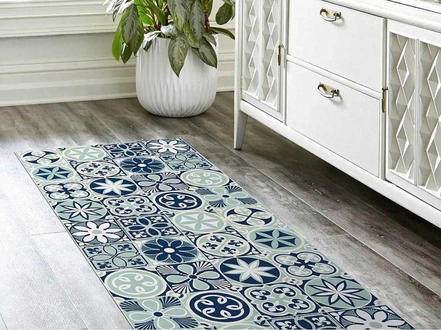 OZAIA Gangtapijt | Gangtapijt Van Vinyl Met Cementtegeleffect - 66 X 160 Cm - Blauw - Rica