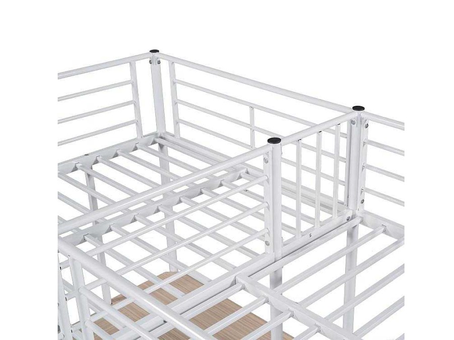 Vente-unique Kinderbed Hoogslaper | 2-Zits Tussenbed - 2 X 90 X 200 Cm - Met Hoekbureau En Ladders - Metaal - Wit