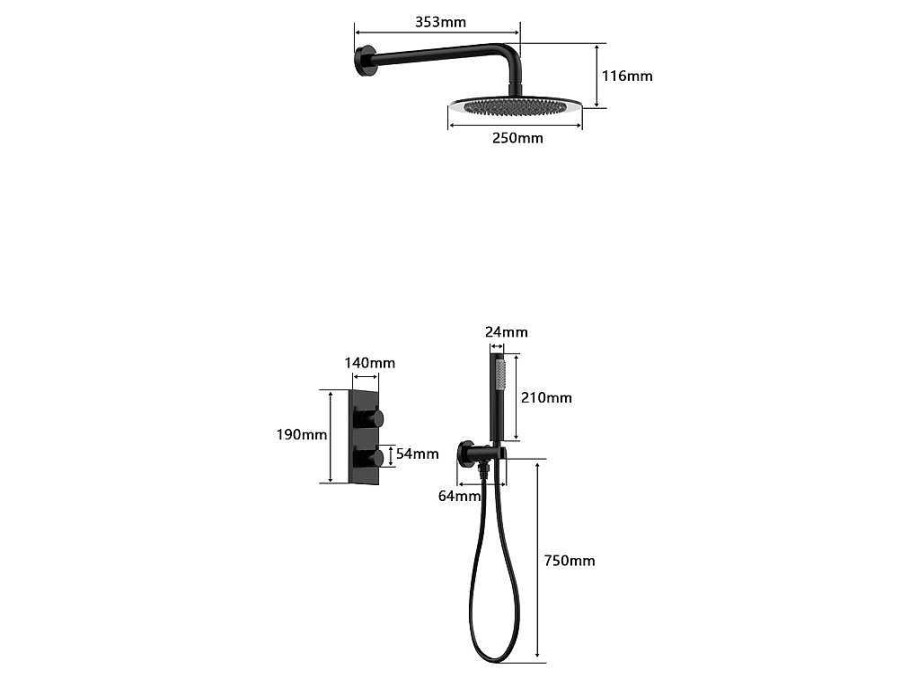 Shower & Design Douchekolom | Inbouw Douche Met Thermostatische Mengkraan - Mat Zwart - Timavo