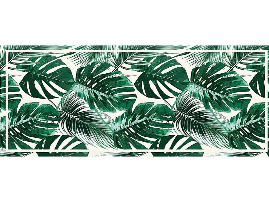 OZAIA Gangtapijt | Tapijt Van Vinyl Met Etnische Stijl Sierrana - 66 X 160 Cm - Groen En Wit