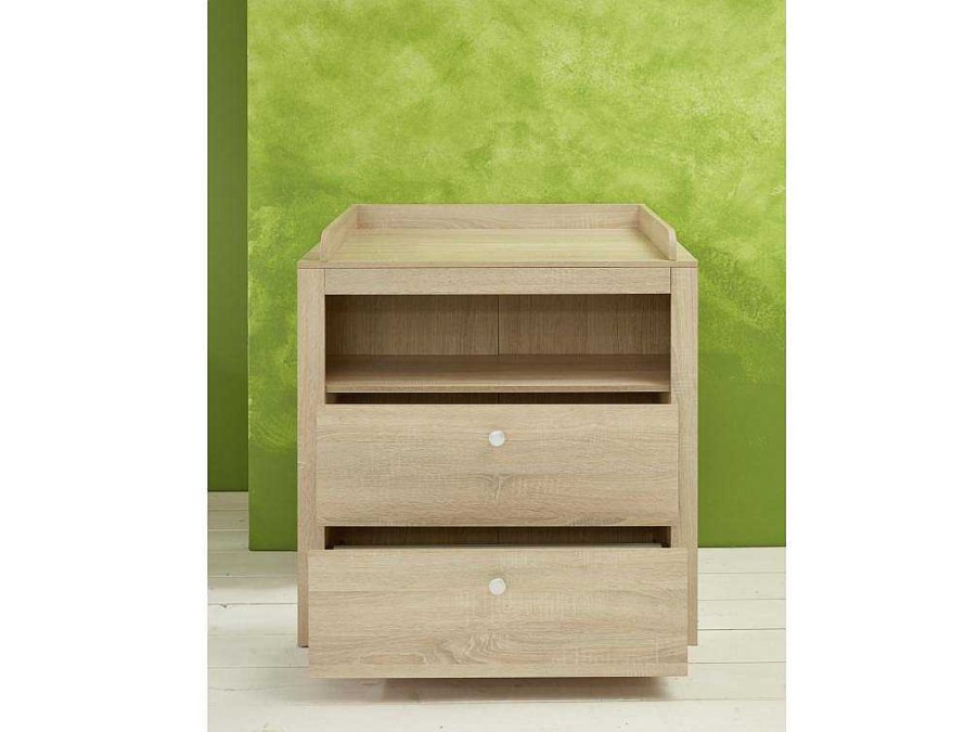 Vente-unique Babymeubel | Olja Commode Met 2 Lades En 1 Plank, Eiken Decor.