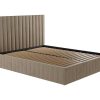 Vente-unique Fluwelen Bed | Bed Met Opbergruimte 180 X 200 Cm Met Hoofdbord Met Verticale Stiksels - Velours - Taupegrijs + Matras - Larali