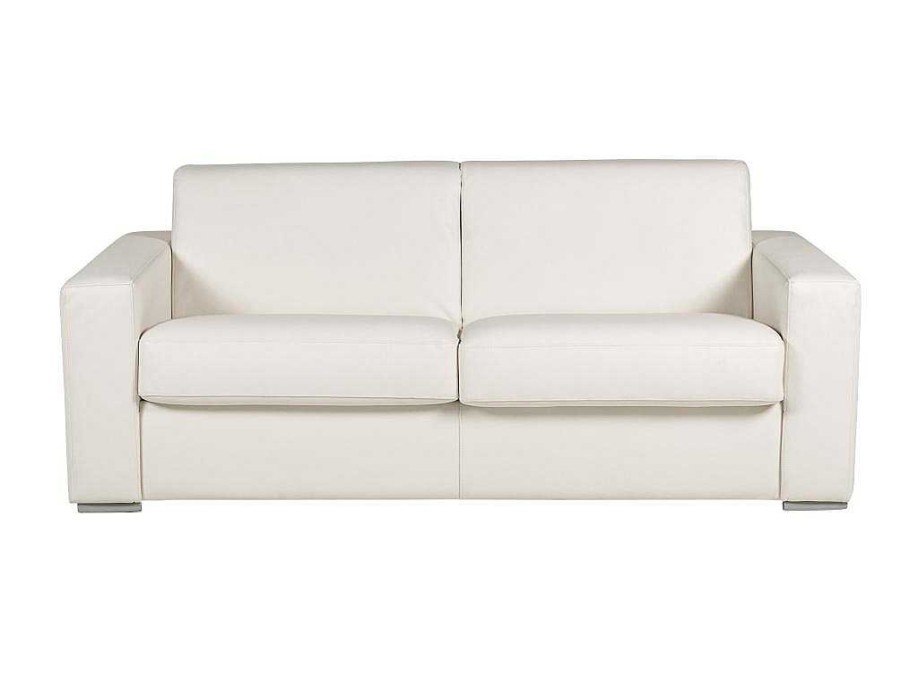 LINEA SOFA Zitbank | Express-Driezitsslaapbank Van 100% Wit Buffelleer, Matras 22 Cm Delectea Ii