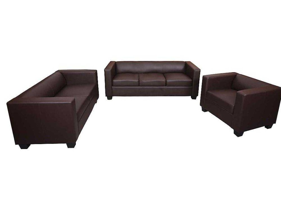 Vente-unique Set Zitbank + Fauteuil | 3-2-1 Bankstel Lille (3-Delig), Kunstleer, Koffie