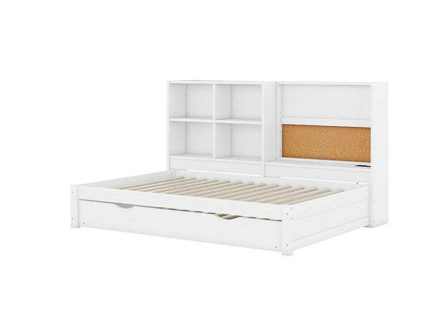 ModernLuxe Bed Met Slaaplade | Dagbed Met Onderschuifbed - 90X200Cm - Met Tekentafel En Opbergvakken - Wit