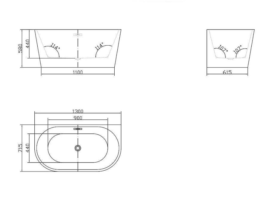 Shower & Design Halfvrijstaand Bad | Halfvrijstaand Bad - 175 Liter - 130 X 71,5 X 58 Cm - Wit - Acryl - Divina