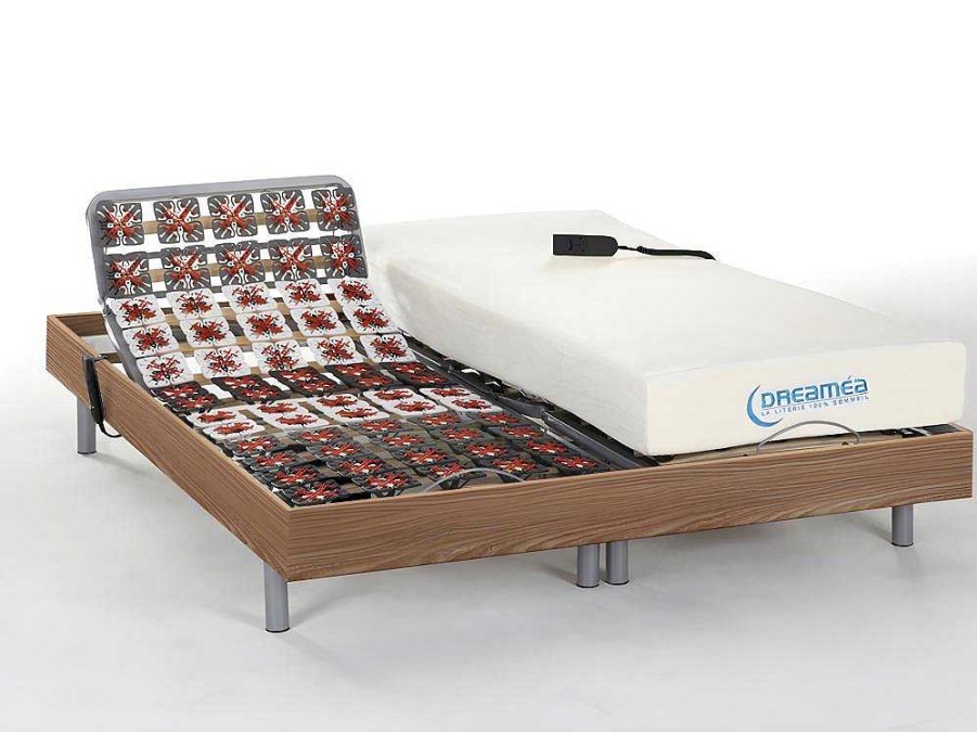 DREAMEA Elektrisch Relaxatiebed | Elektrisch Bed Bedbodem En Matras Contactplaatjes Vormgeheugen Hesiode Iii Van Dreamea - Okin Motoren - Eikenhout - 2 X 80 X 200 Cm