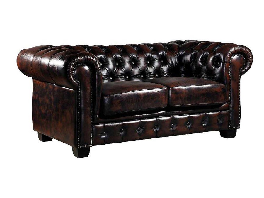 LINEA SOFA Tweezitsbank | Tweezitsbank Chesterfield Brenton 100% Buffelleer - Bruin Tinten