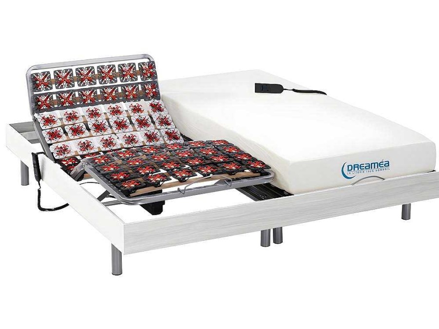 DREAMEA Elektrisch Relaxatiebed | Elektrische Bedbodem En Matras Met Vormgeheugen Hesiode Iii Van Dreamea - Motoren Okin - Wit - 2 X 90 X 200 Cm