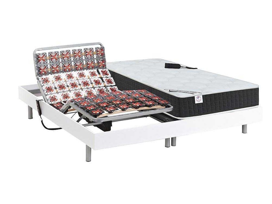 DREAMEA Elektrisch Relaxatiebed | Elektrisch Relaxbed Met Pocketveren En Vormgeheugenmatras Phanes Van Dreamea - Okin Motoren - Wit 2 X 80 X 200 Cm