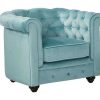 Vente-unique Fauteuil Stof | Fauteuil Chesterfield - Fluweel - Pastel Blauw