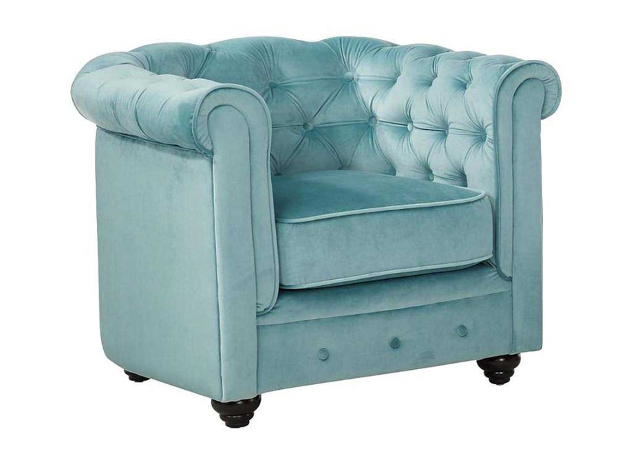 Vente-unique Fauteuil Stof | Fauteuil Chesterfield - Fluweel - Pastel Blauw