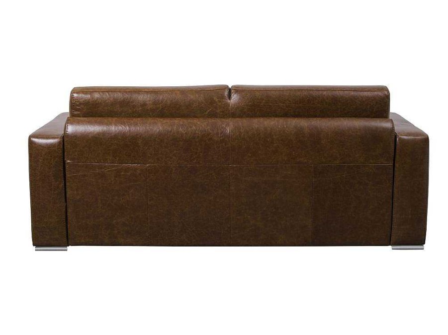 LINEA SOFA Zitbank | Snel Omgebouwde Slaapbank Met 3 Zitplaatsen In 100% Vintage Karamel Buffelleer En Een Matras Van 18 Cm Delectea Ii