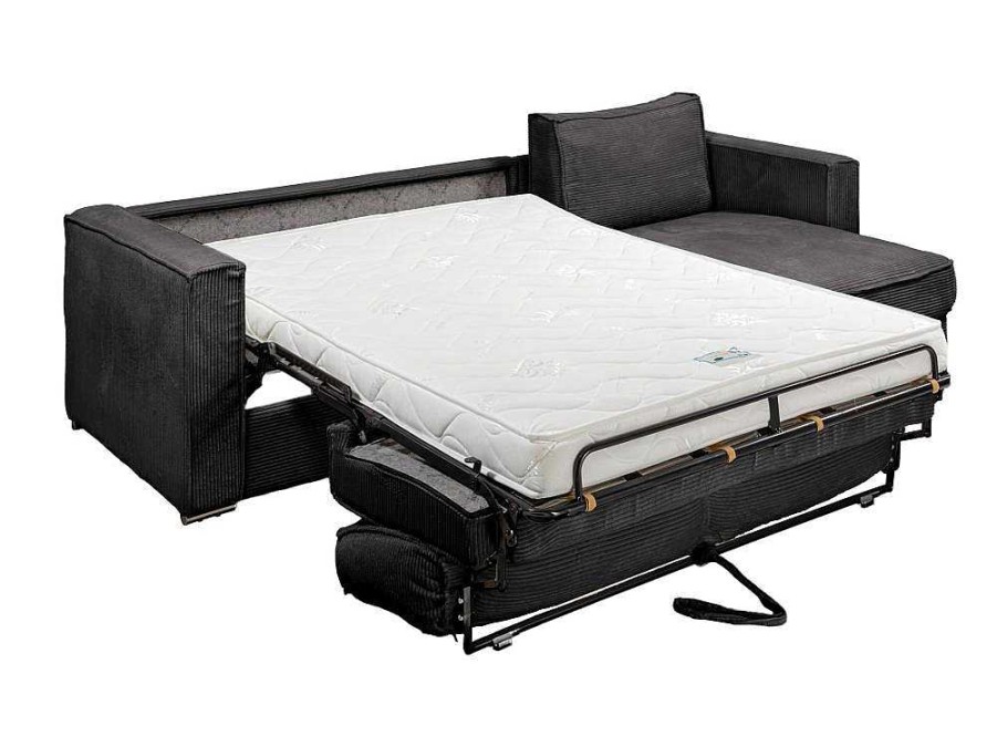 Vente-unique Speciale Modellen Zitbanken & Fauteuils | Omkeerbare Express-Hoekslaapbank Van Antracietgrijs Ribfluweel - Bed Met Brede Latten 140 Cm - Matras 14 Cm Loreto