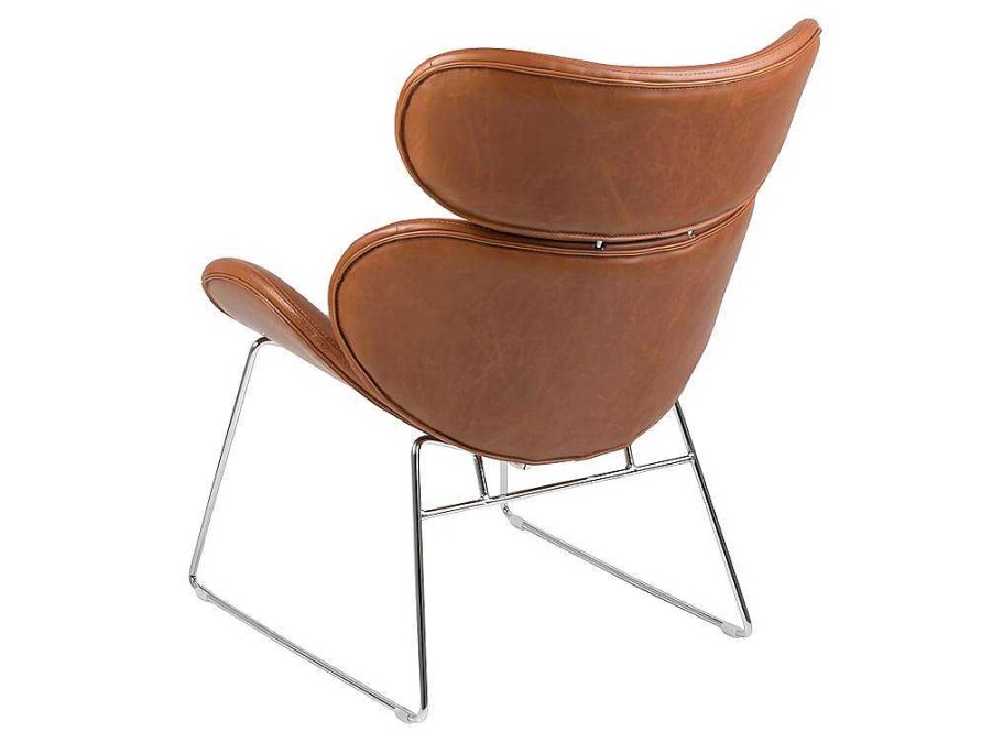 Vente-unique Fauteuil Kunstleer | Cazy Fauteuil Kunstleer Vintage Cognac Bruin - Chromen Onderstel.