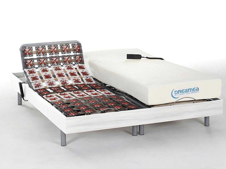 DREAMEA Elektrisch Relaxatiebed | Elektisch Relaxbed Met Contactplaatjes En Matras Met Vormgeheugen Hesiode Iii Van Dreamea - Okin-Motors - Wit - 2 X 70 X 190 Cm