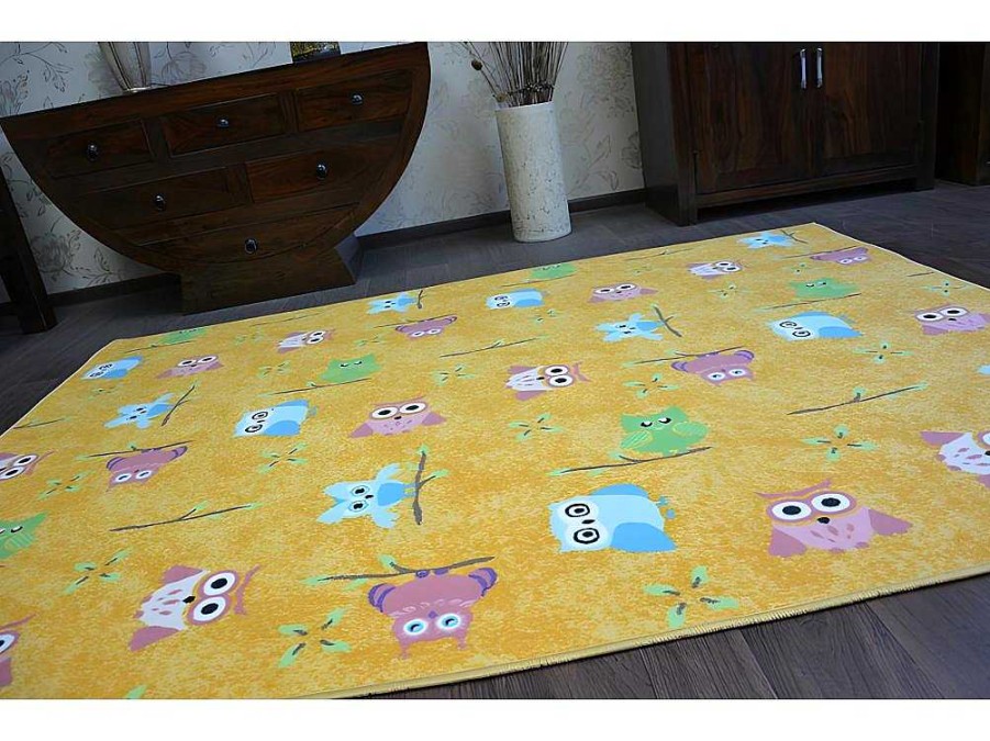 RugsX Kindervloerkleed | Tapijt Voor Kinderen Owls Geel Uilen 200X400 Cm