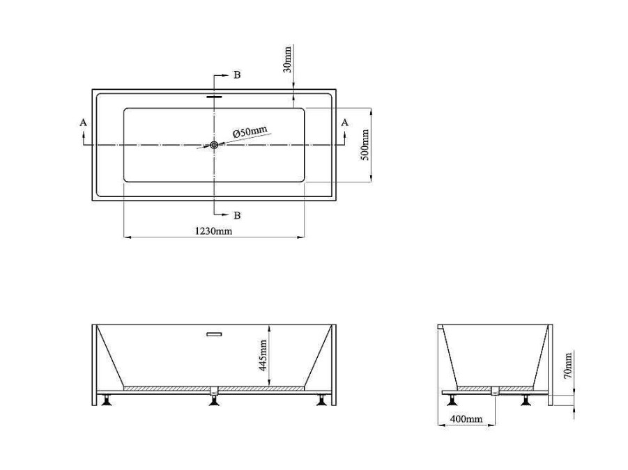 Shower & Design Halfvrijstaand Bad | Rechthoekig Halfvrijstaand Bad - 248 L - 170 X 80 X 58 Cm - Wit - Acryl - Pikaia