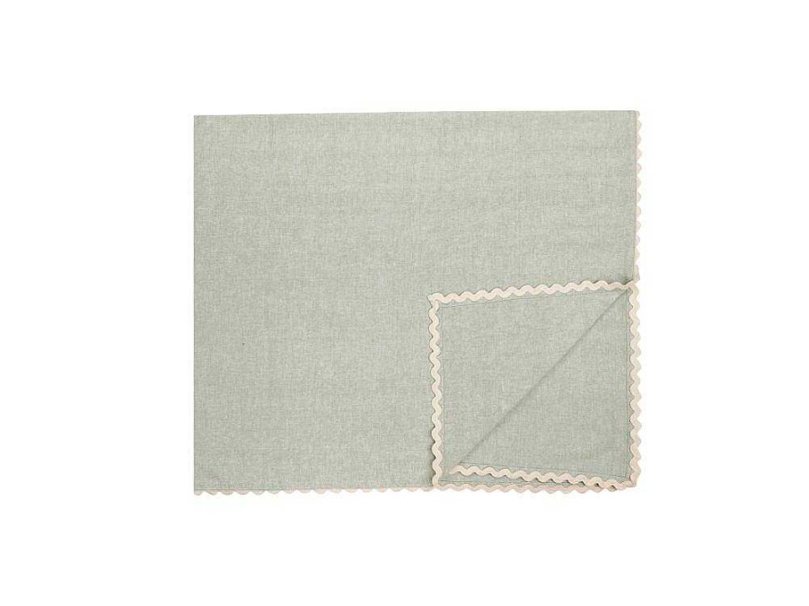 OZAIA Textiel Voor Eettafel | Tafelkleed + 4 Katoenen Servetten - Beige Rand - Groen - 140 X 240 Cm - Loania