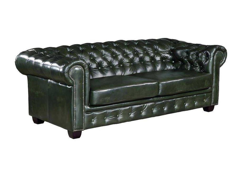 LINEA SOFA Chesterfield Zitbank | Driezitsbank Chesterfield Brenton 100% Buffelleer - Empire Groen