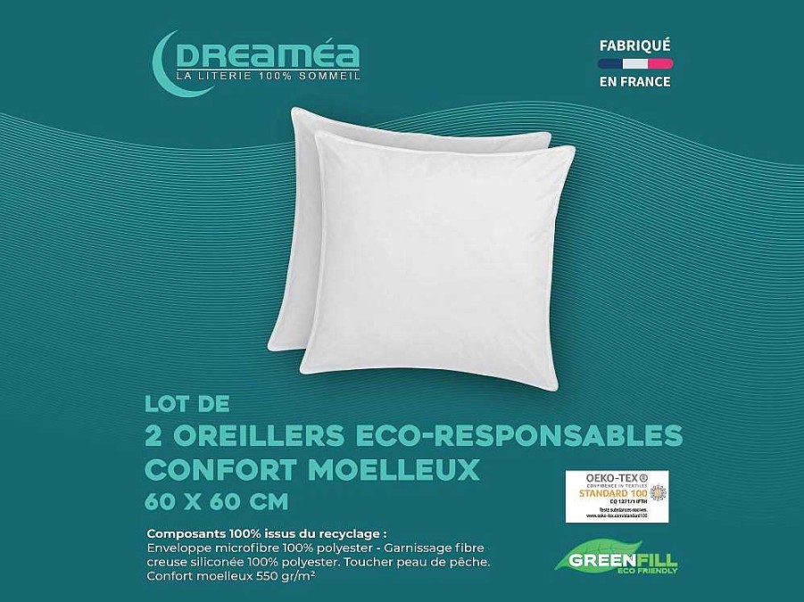 DREAMEA Hoofdkussen | Set Van 2 Gerecyclede Hoofdkussens 60 X 60 Cm Van Dreamea - 100% Microvezel Hoes - Rosa