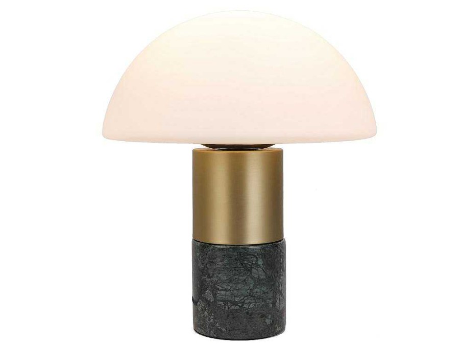 OZAIA Lamp | Tafellamp Champignon Van Marmer, Metaal En Glas - D30 X H35 Cm - Wit En Goudkleurig - Langford