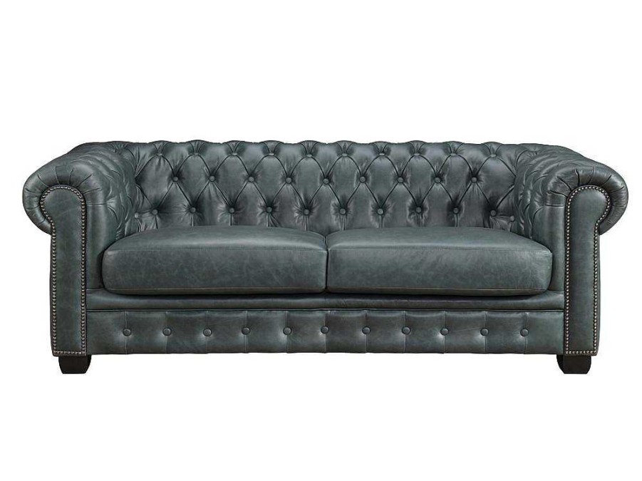 LINEA SOFA Bankstel 3+2 | Chesterfield Zitbank 3 + 2 Plaatsen Brenton 100% Buffelleer - Spaans Groen