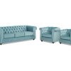 Vente-unique Set Zitbank + Fauteuil | Driezitsbank En 2 Fauteuils Chesterfield - Fluweel - Pastel Blauw