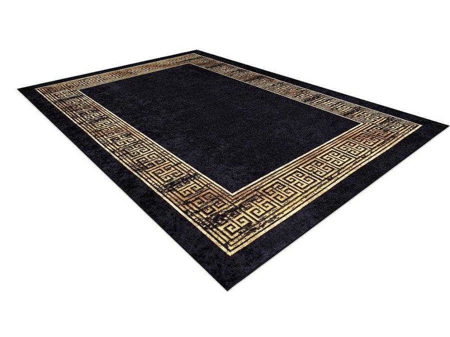 RugsX Groot Tapijt | Miro 51223.806 Tapijt Wasbaar Kader, Grieks Antislip - Zwart / Goud 200X290 Cm