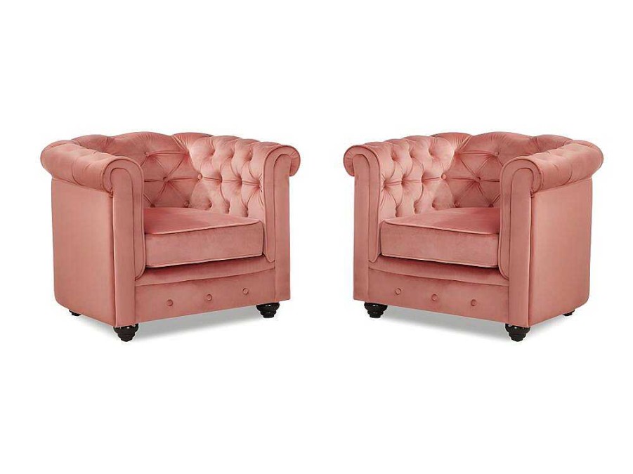 Vente-unique Fauteuil Stof | Set Van 2 Fauteuils Chesterfield - Fluweel - Pastel Roze