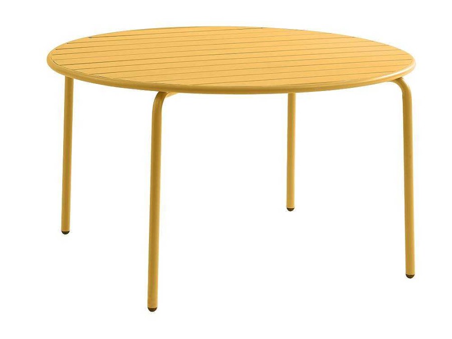 MYLIA Tuinset | Ronde Tuintafel D110 Cm Van Metaal - Mosterdgeel - Mirmande Van Mylia