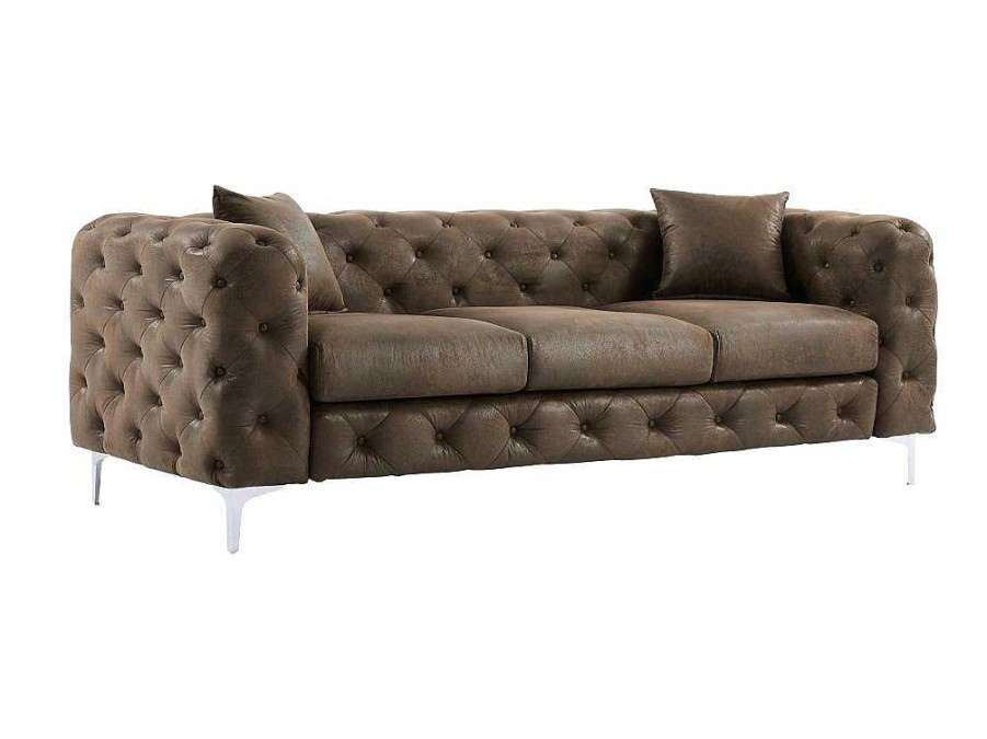 Vente-unique Chesterfield Zitbank | Driezits-Chesterfieldbank Van Microvezel Met Verouderd Leereffect Edwina