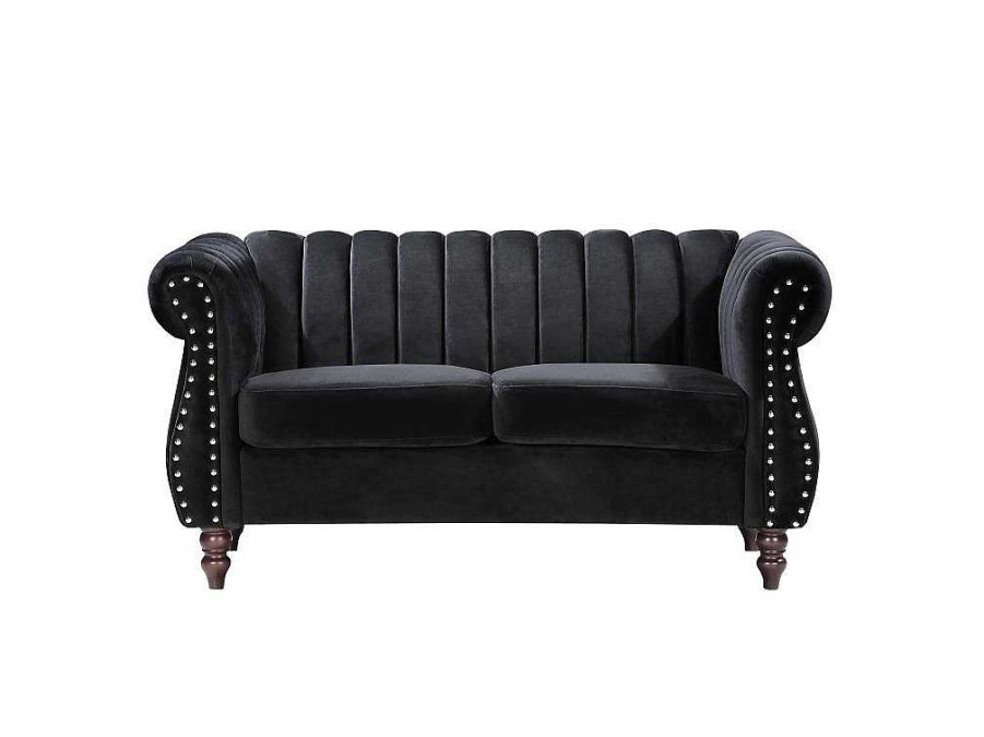 Vente-unique Chesterfield Zitbank | 2-Persoons Zwarte Fluwelen Chesterfield Zitbank Trumbo