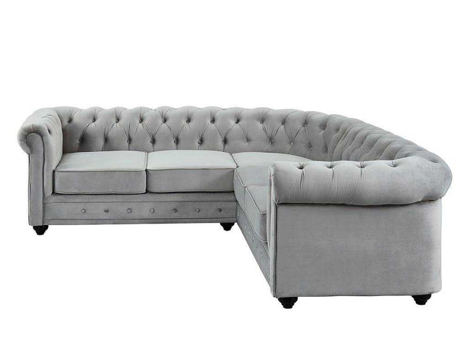 Vente-unique Chesterfield Zitbank | Hoekbank Van Fluweel Chesterfield - Zilvergrijs