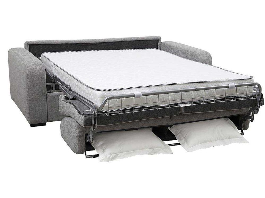 Vente-unique Slaapbank Met Matras | 3-Zits Express Slaapbank Van Grijze Stof - Matras 18 Cm - Bevis