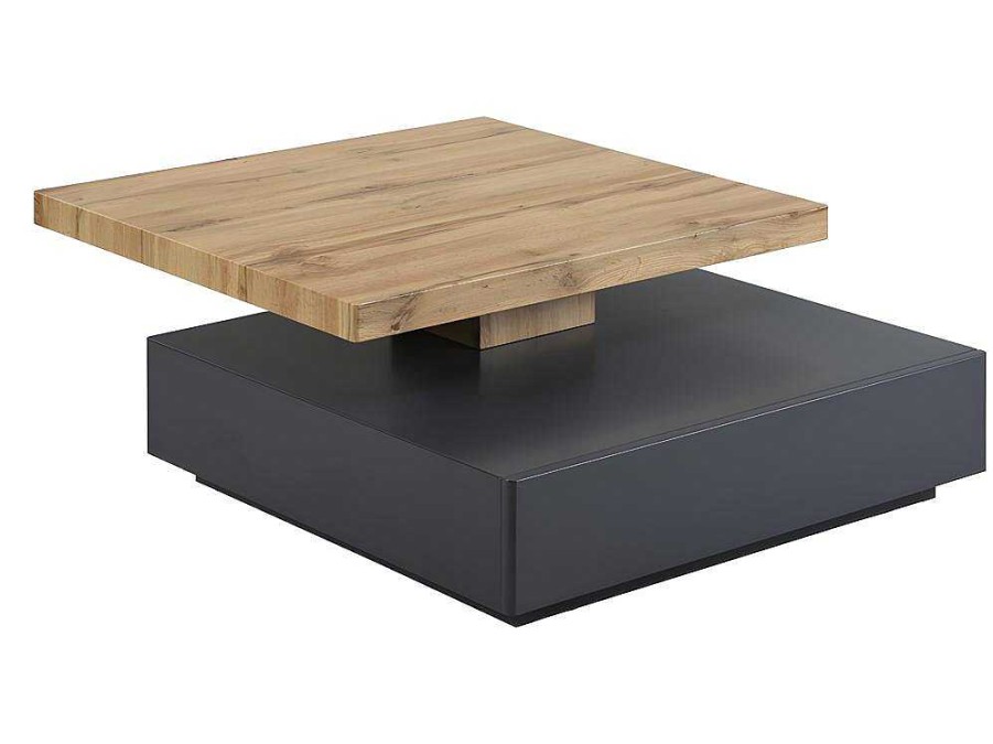 Vente-unique Salontafel | Salontafel Kyria - 1 Lade & Draaiblad - Mdf - Kleur: Antraciet & Eik