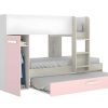 Vente-unique Kinderbed Stapelbed | Stapelbed Met Opbergruimtes 3 X 90 X 190 Cm - Wit, Naturel En Roze - Met Matras - Anthony