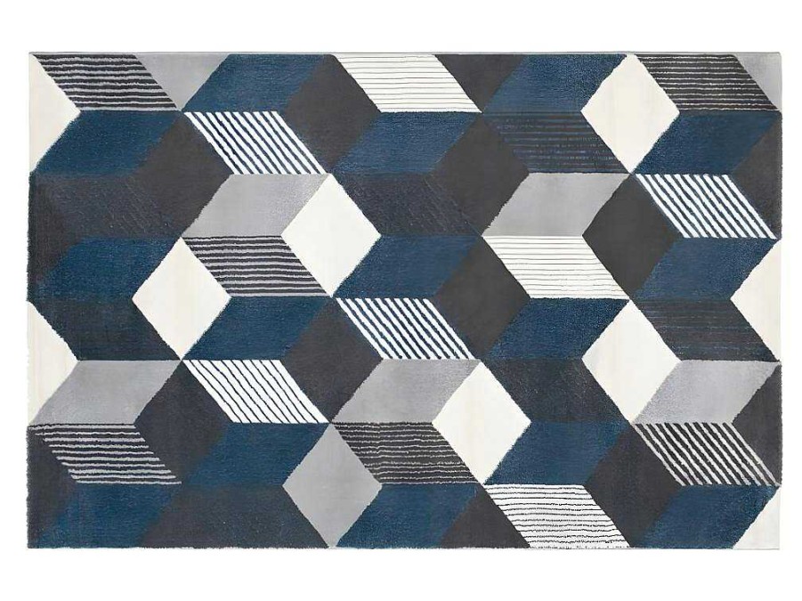 OZAIA Tapijt Scandinavisch | Tapijt Geometrisch Design Carrio - Polypropyleen - 160 X 230 Cm - Grijs, Wit En Blauw