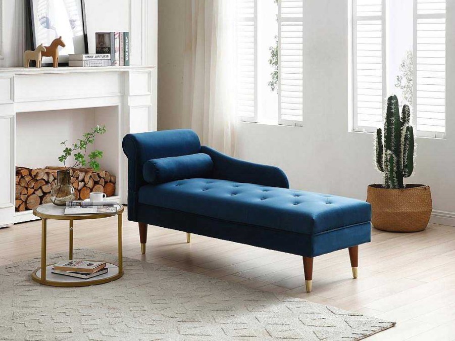 Vente-unique Chaise Longue | Chaise Longue Rechts Van Blauwgroen Velours Umari