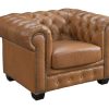 LINEA SOFA Fauteuil Leer | Chesterfield Fauteuil Brenton 100% Buffelleer - Vintage Caramel